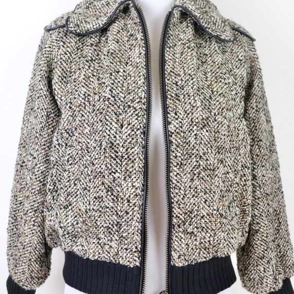 Joie Size S Reille Cotton Wool Blend Bomber Jacket Tweed Caviar Tan - Picture 9 of 11